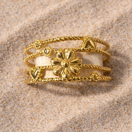 Bague réglable fleur dorée bohème chic