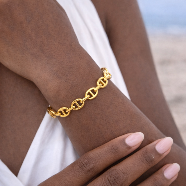 Bracelet jonc grain de café fermoir invisible – Doré & argenté