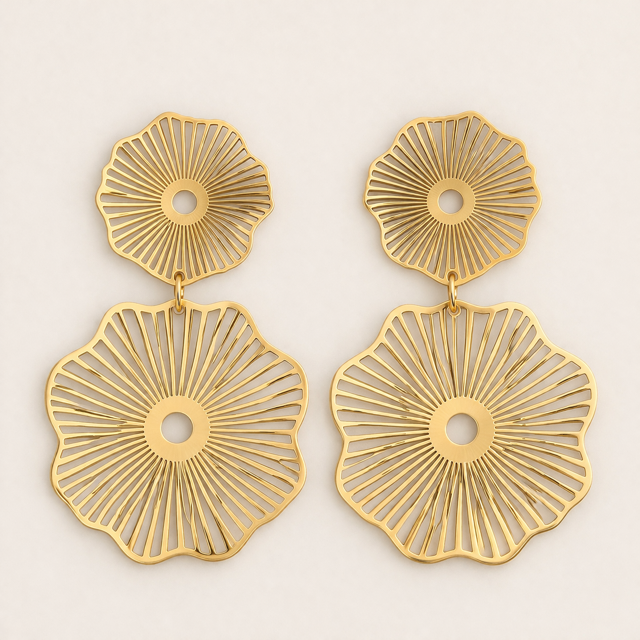 Boucles d’oreilles Fleur Soleil dorées – Élégance bohème chic