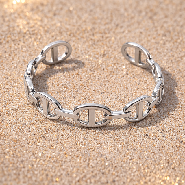 Bracelet jonc grain de café ouvert – Maillons dorés & argentés